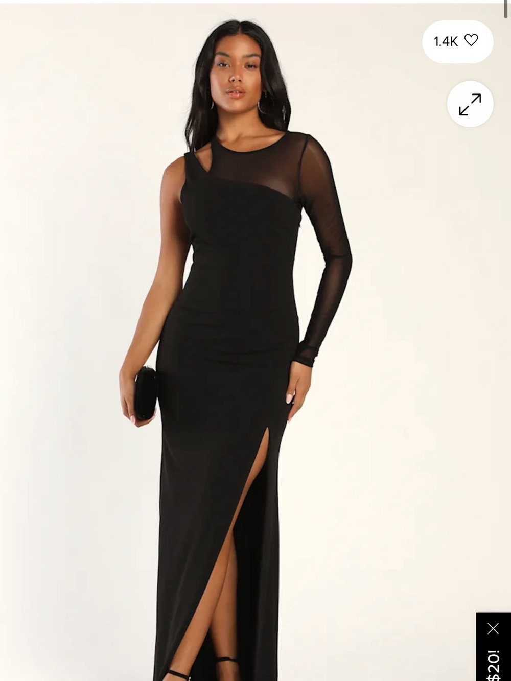Lulu's Black One-Shoulder Mesh Sleeve Maxi Dress